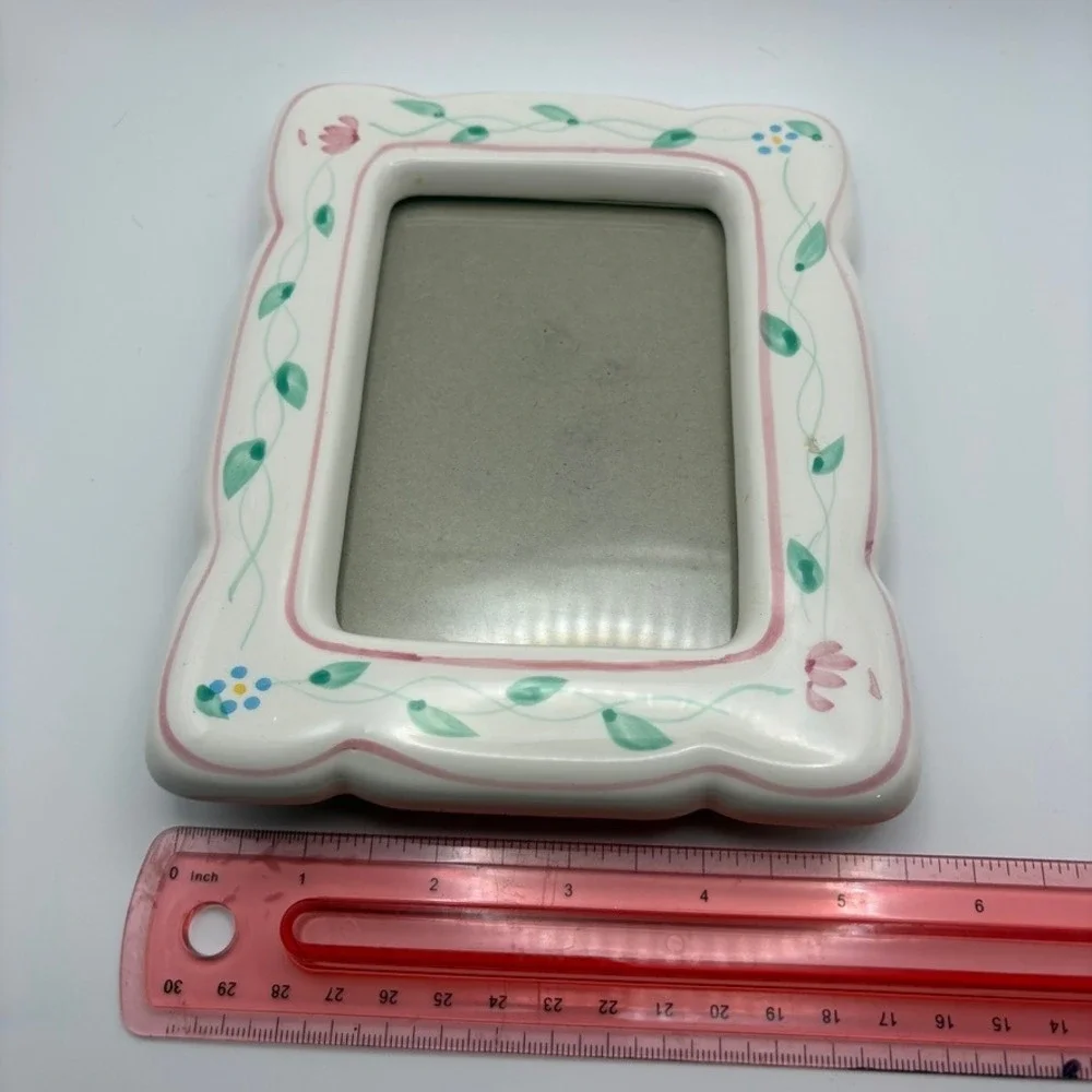Vtg Ceramic Floral Picture Frame Hand Painted Cottagecore Granny Shabby Chic